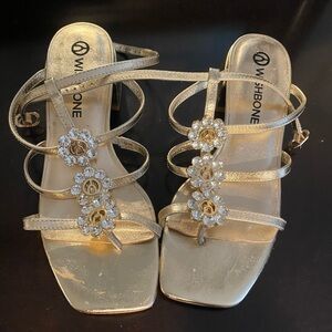 Gold Embellished Strappy Sandals